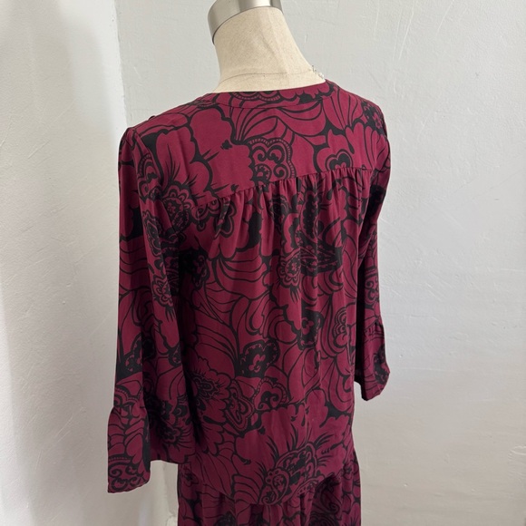 LOFT Burgundy Floral Long Sleeve Dress - Picture 11 of 15